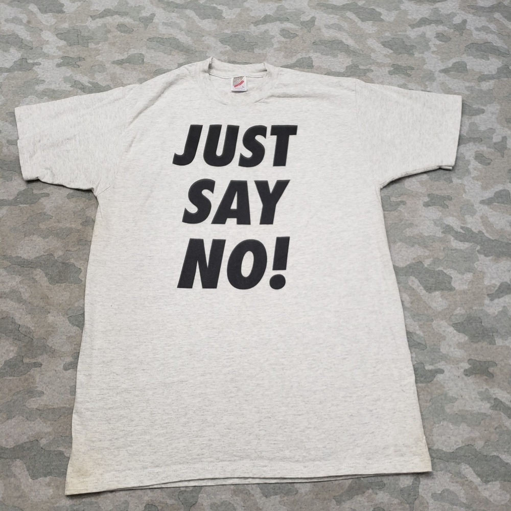 Vintage Jerzees Shirt Mens Large Gray Just Say No! Short Sleeve Made In USA‎